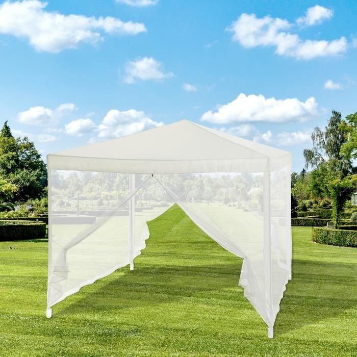 Arbor de jardín con 4 redes de mosquitos - 3x3m - Acero y poliéster 140 G - Blanco 1