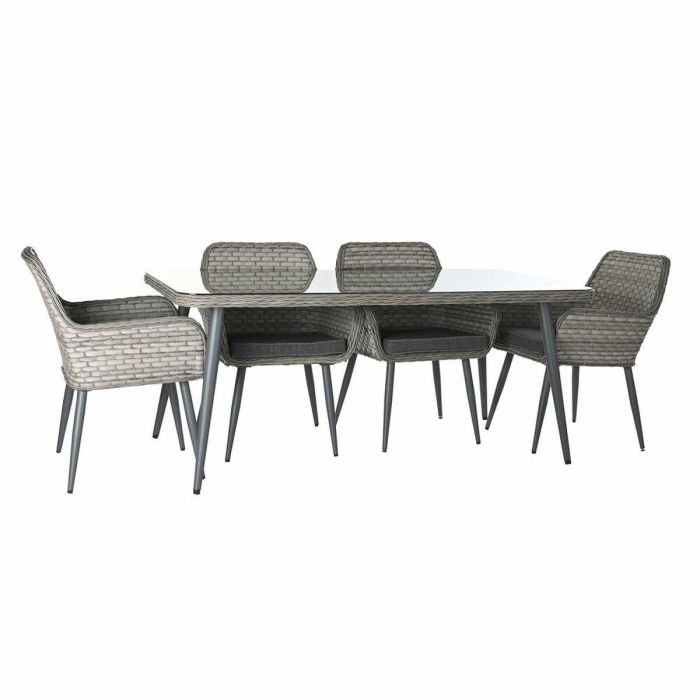 Mesa Comedor Terraza Y Jardin DKD Home Decor Marron Claro Gris Claro 92 x 72 x 166 cm Set de 7