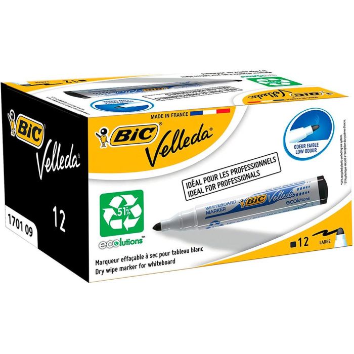 Velleda Marcador Pizarra Blanca Ecolutions 1701 Punta Redonda Negro Caja 12 Ud 4