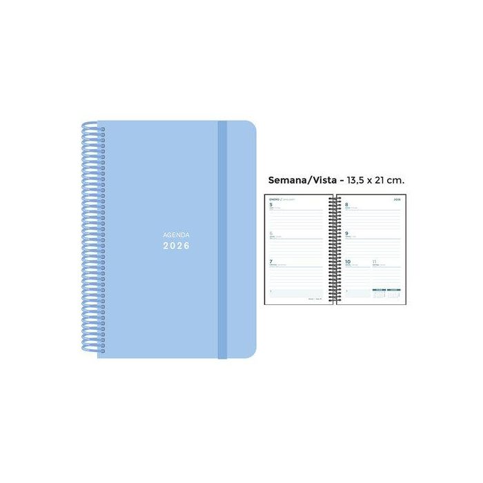 Agenda Anual (2026) Senfort Pastel Espiral Tapa Pp Con Goma 135X210 S/V Azul