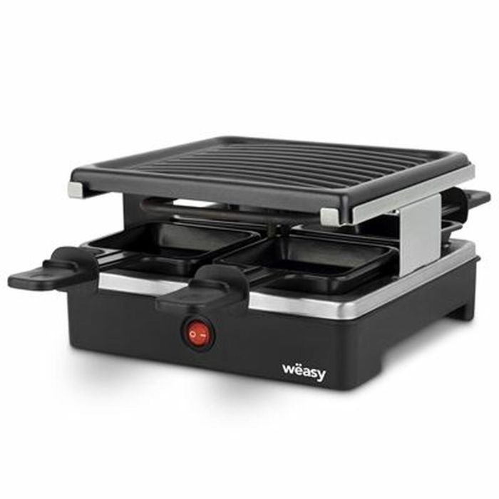 Weasy LUGA40 Raclette y Parrilla para 4 Personas, 600W, Placa Antiadherente Extraíble, Superficie 19.7x19.7cm