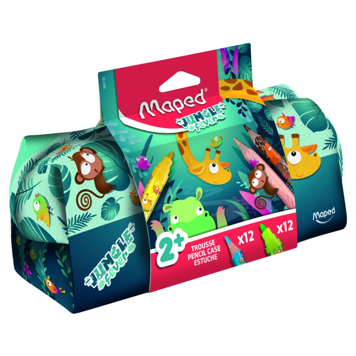 Maped Bolso Portatodo Jungle Fever Escolar con 12 Rotuladores y 12 Lápices de Colores Surtidos 1