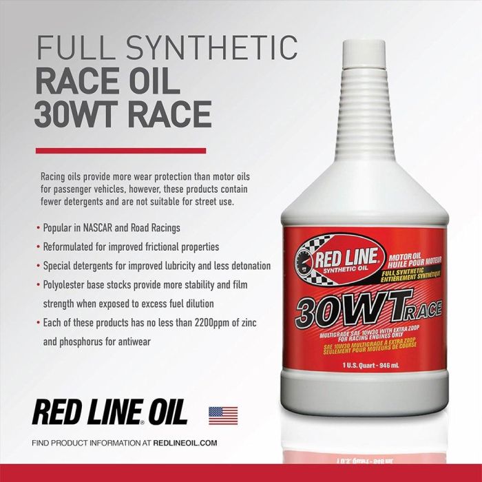 Red Line REDL10304 Aceite de Motor Carreras 30WT / SAE 10W30 946 mL - Competición, Alto Rendimiento y Protección Antidesgaste 6 Red Line REDL10304 Aceite de Motor Carreras 30WT / SAE 10W30 946 mL - Competición, Alto Rendimiento y Protección Antidesgaste 6