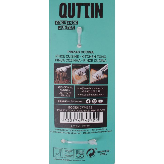 Pinzas de cocina multiuso de acero Quttin 23.5 cm (36 Unidades) 2 Pinzas de cocina multiuso de acero Quttin 23.5 cm (36 Unidades) 2