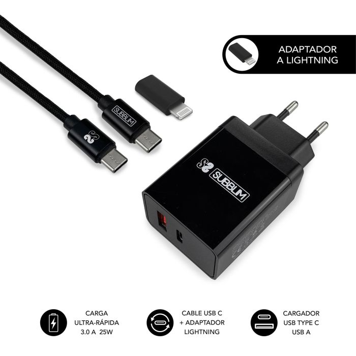SUBBLIM Cargador Smart charger PD25W+QC3.0+C to C/Lightning cable B SUBBLIM Cargador Smart charger PD25W+QC3.0+C to C/Lightning cable B