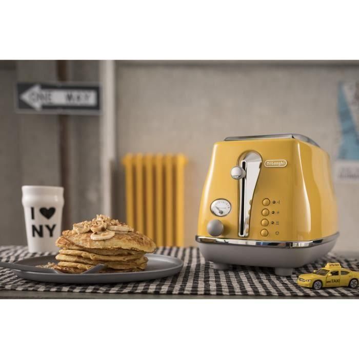 DELONGHI ICONA CAPITALS Tostadora 2 rebanadas - 900W - Tostadora 3 funciones - Calentador de repostería incluido - Amarillo 5