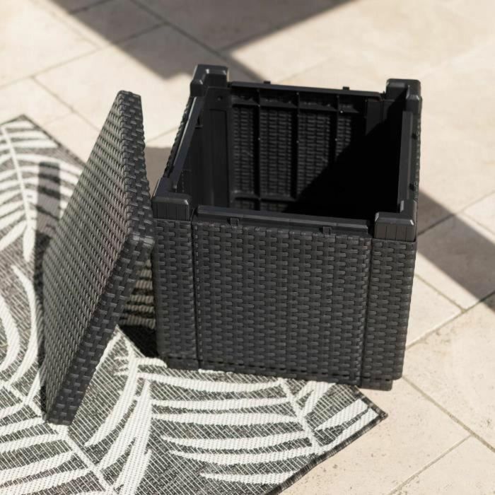 ALLIBERT JARDIN Mesa cubo de mimbre tejida con 60 l de almacenamiento - 42x42x39 cm - Grafito 1