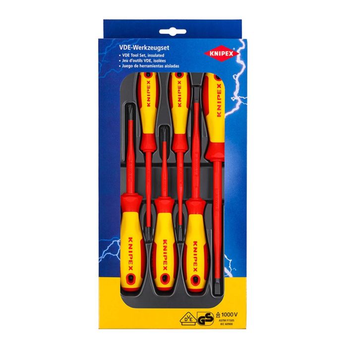 Knipex 002012V01 Juego de Destornilladores Aislados VDE 1000V, 6 Piezas, Aplicación en Equipos con Corrientes hasta 1000V 2