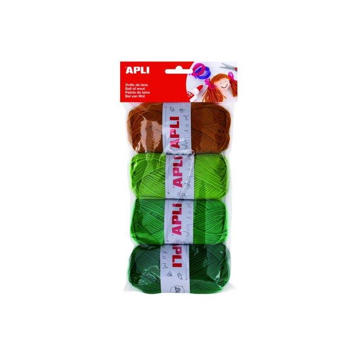 Ovillos De Lana Apli 50 Gr. Tonos Verdes Pack De 4
