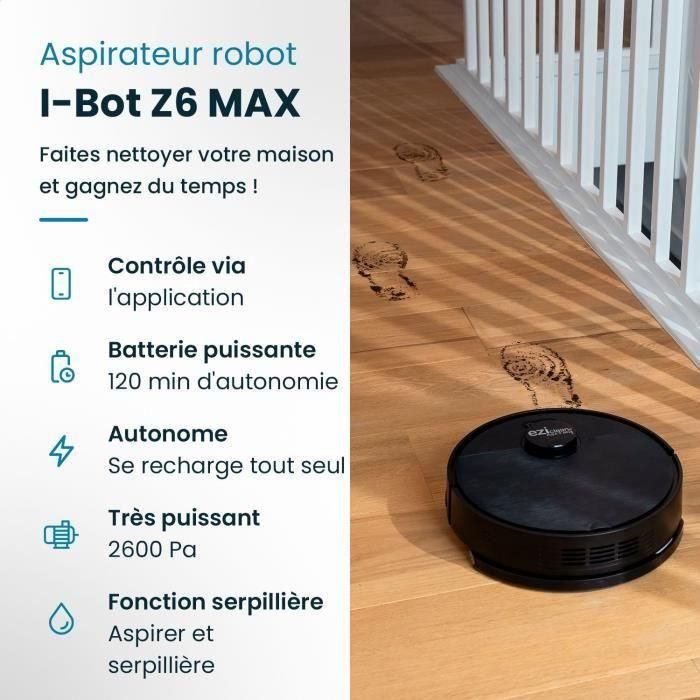 EZIclean I-BOT Z6 MAX - Robot aspirador y trapeador conectado 150 min - 2 kPa - 0,43 L - Negro 1 EZIclean I-BOT Z6 MAX - Robot aspirador y trapeador conectado 150 min - 2 kPa - 0,43 L - Negro 1