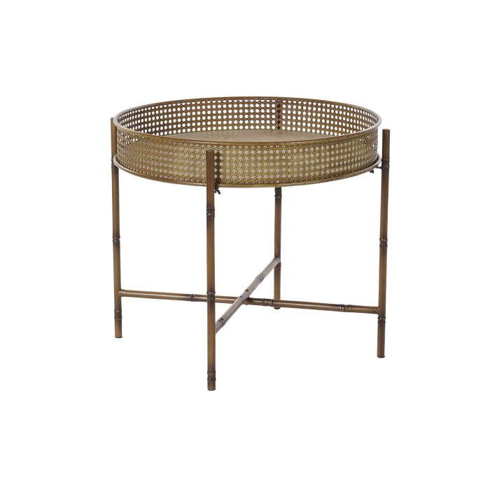 DKD Home Decor Mesita Auxiliar de Metal estilo Balines en Color Natural 59 cm Ancho x 59 cm Profundidad x 50 cm Alto