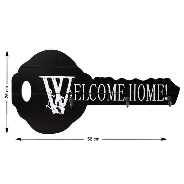 Colgador Negro Madera Llave 3 Ganchos Decoración Hogar Recibidor Entrada Sala de Estar 52x4x26 cm