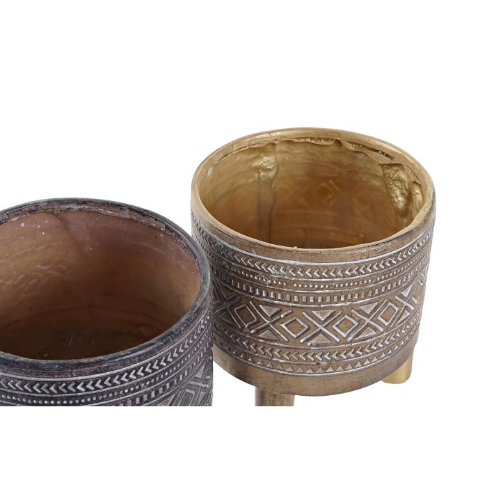 DKD Home Decor Macetero Colonial Étnico de Resina Dorado Marrón 14x14.5x14 cm, Pack de 4 Unidades 2 DKD Home Decor Macetero Colonial Étnico de Resina Dorado Marrón 14x14.5x14 cm, Pack de 4 Unidades 2