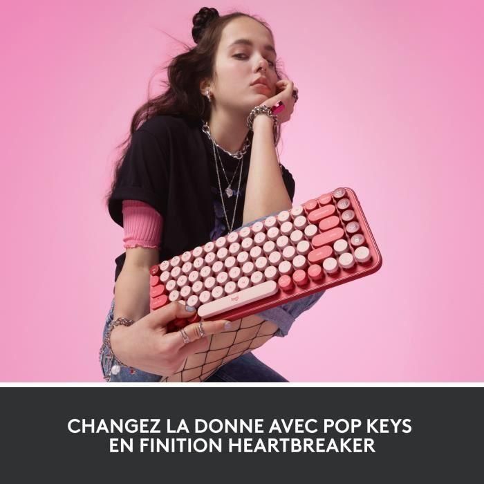 Teclado inalámbrico mecánico Logitech POP Keys con teclas Emoji personalizables, Bluetooth o USB, diseño compacto duradero - rosa 1 Teclado inalámbrico mecánico Logitech POP Keys con teclas Emoji personalizables, Bluetooth o USB, diseño compacto duradero - rosa 1