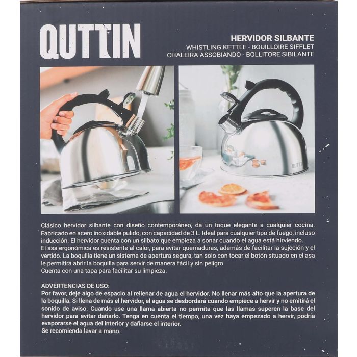 Quttin Hervidor Silbante 3 Litros, 20 cm Ancho x 22 cm Alto x 20 cm Largo, 4.72 kg (6 Unidades) 4