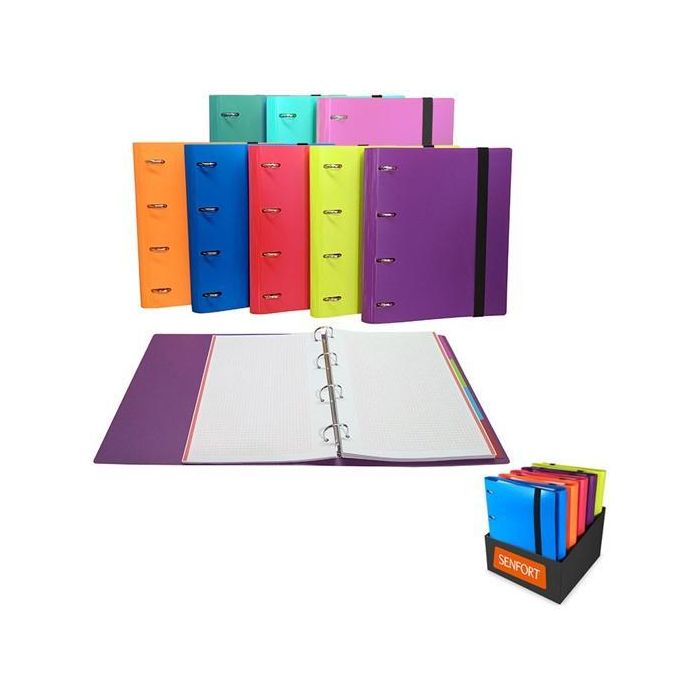 Senfort C-Recambio Carpeta Anillas 4x30 mm Ringbook 120H A4 con Goma y 4 Separadores Surtidos