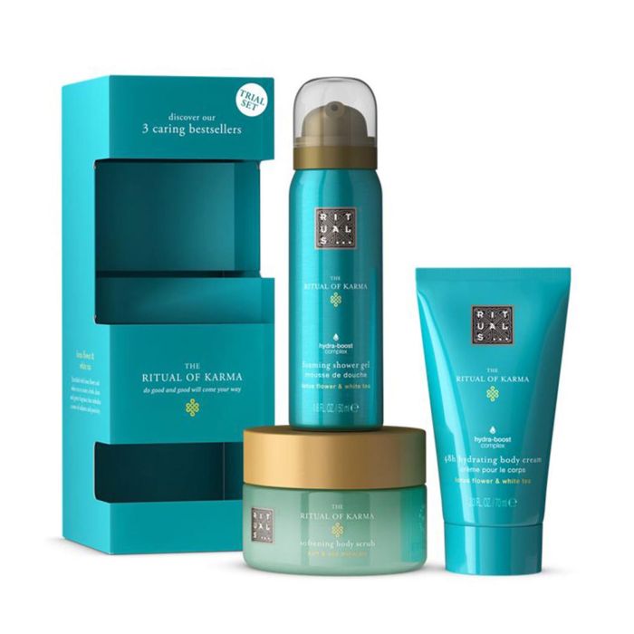 RITUALS Of Karma Estuche Regalo Mujer: Exfoliante Corporal 125ml, Gel de Ducha 50ml, Crema Corporal 70ml