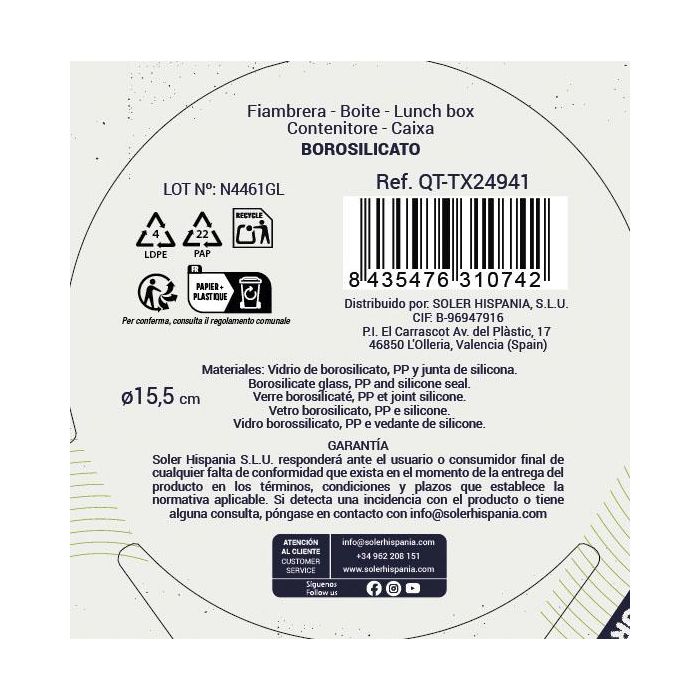 Inde Fiambrera Redonda Hermética Textury 15.5 cm 650 ml 2