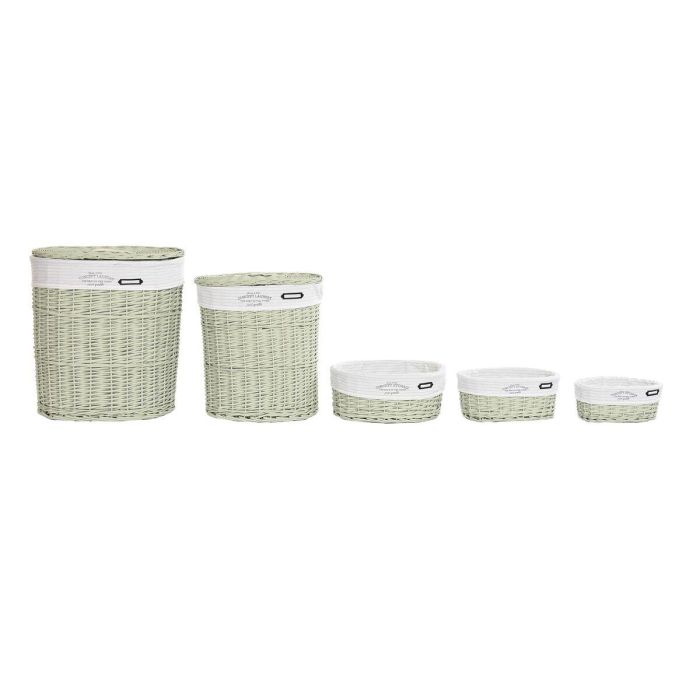 DKD Home Decor Cesta de Ropa Básicos Verde Mimbre y Poliéster Set de 5 - 37x56x51 cm 2 DKD Home Decor Cesta de Ropa Básicos Verde Mimbre y Poliéster Set de 5 - 37x56x51 cm 2