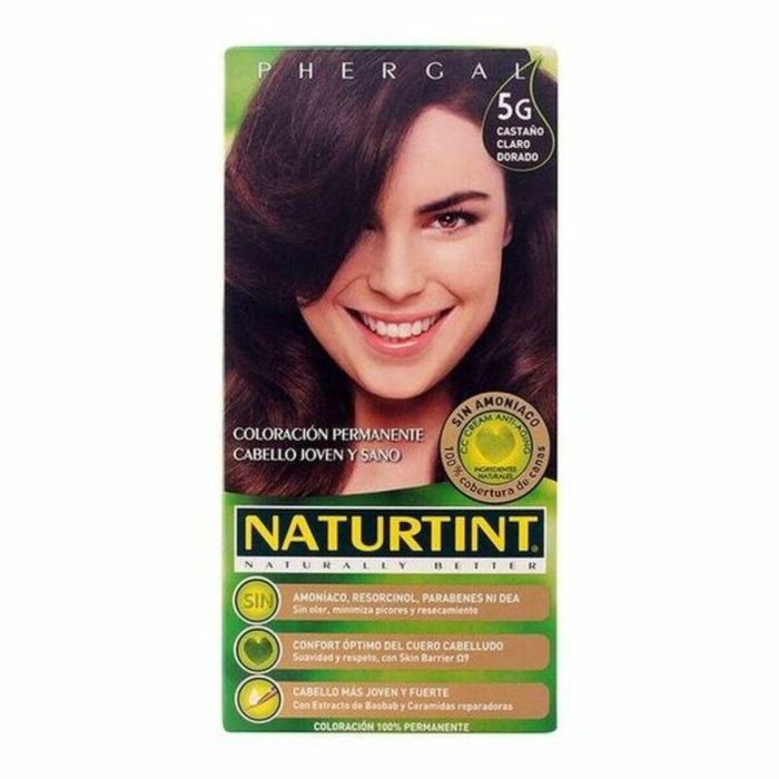 Naturtint #5G Tinte de Pelo Permanente Sin Amoniaco Gel Castaño Claro Dorado con Quinoa - Cobertura Canas 170 ml