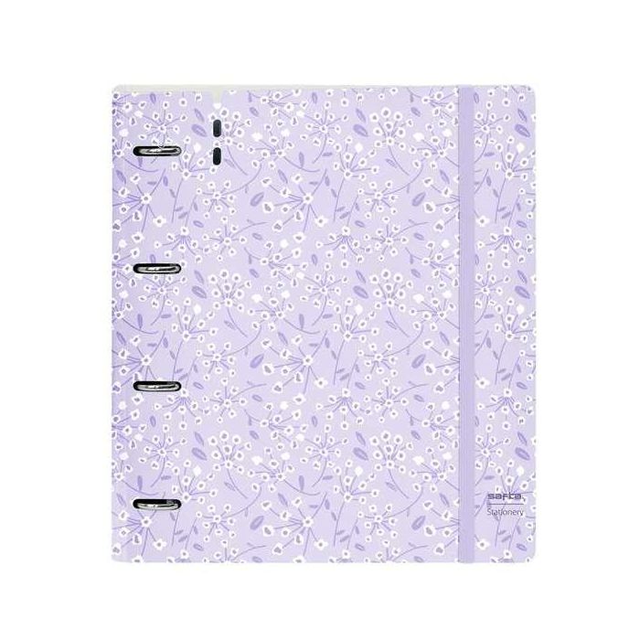 Carpeta Con Recambio Safta Din A4 Cuadro 5 mm Polipropileno Foam 4 Anillas 35 mm Estampados Floral Lila 6