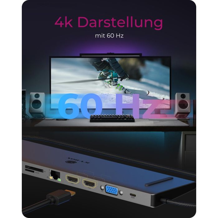 ICY BOX IB-DK2106a-CPD Docking Station USB-C 11-en-1 PD 100W, 4K HDMI, VGA, Ethernet, Lector SD/MicroSD 1