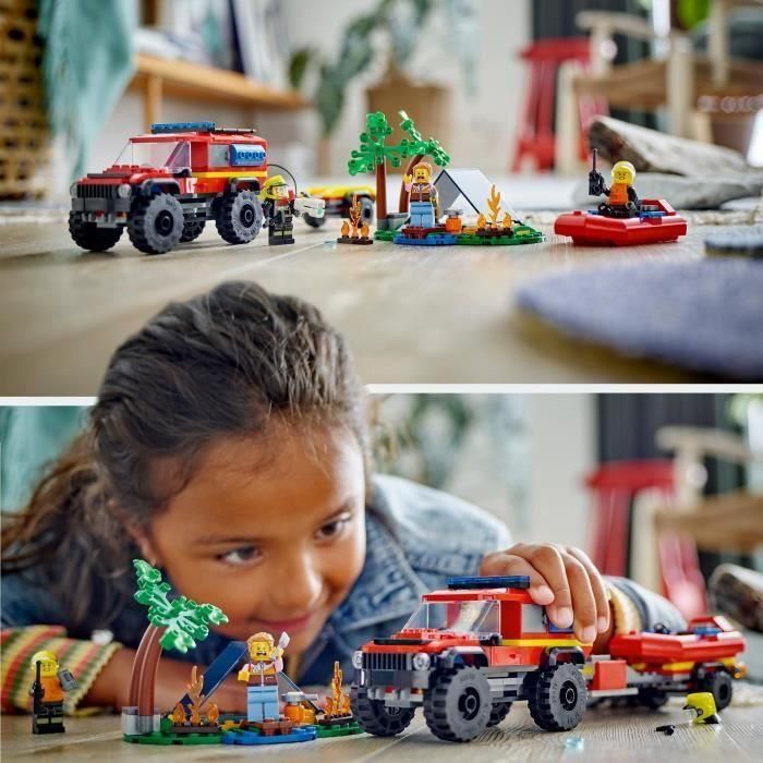Lego Juego de Construcción Camión de Bomberos 4x4 con Barco de Rescate Lego City para +5 años 4