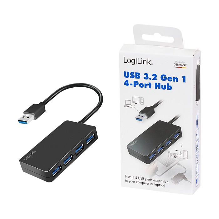 LogiLink UA0396 Hub USB 3.2 Gen 1 de 4 Puertos Tipo A, Velocidad 5 Gbps, Cable de 15 cm, Negro 5