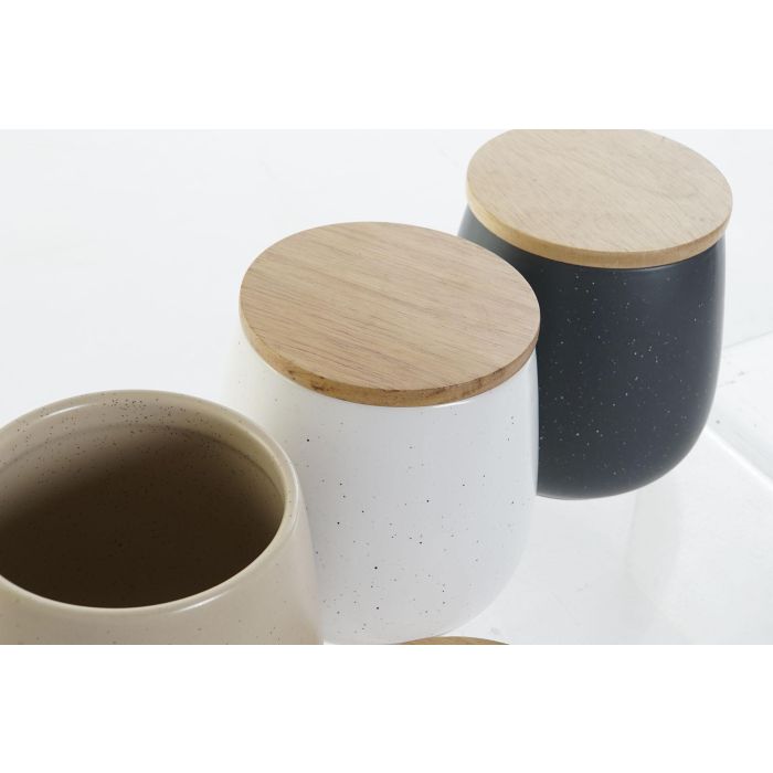 DKD Home Decor Bote Scandi Set 3 Unidades, Gres y Rubberwood, Apto Lavavajillas, Colores Beige, Gris Oscuro y Blanco 10x13x10 cm 2 DKD Home Decor Bote Scandi Set 3 Unidades, Gres y Rubberwood, Apto Lavavajillas, Colores Beige, Gris Oscuro y Blanco 10x13x10 cm 2