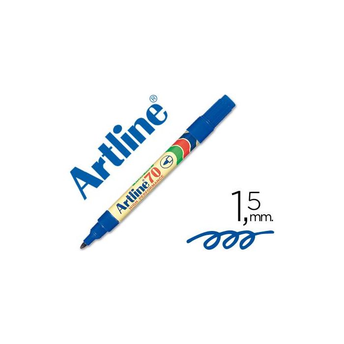 Rotulador Artline Marcador Permanente Ek-70 Azul Punta Redonda 1.5 mm Papel Metal Y Cristal 12 unidades