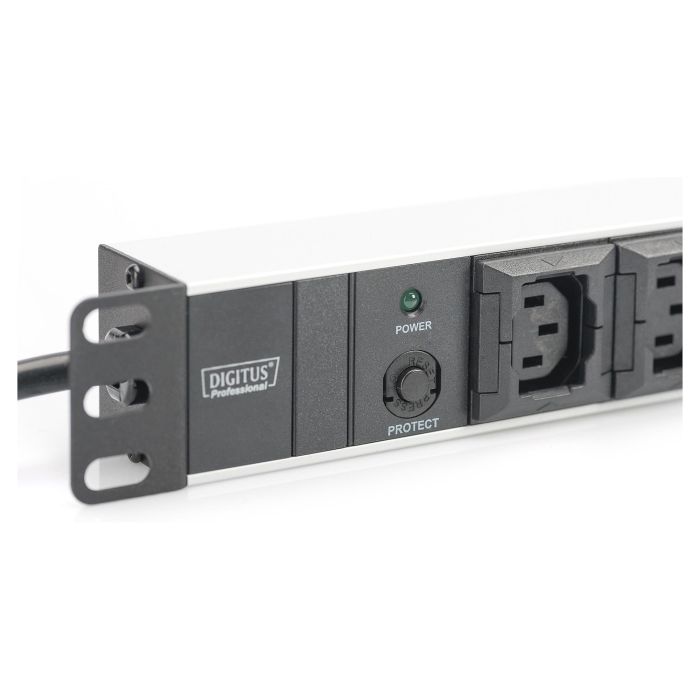 Digitus Regleta de enchufes con protección contra sobretensiones, 10 tomas, perfil de aluminio, cable de 2m