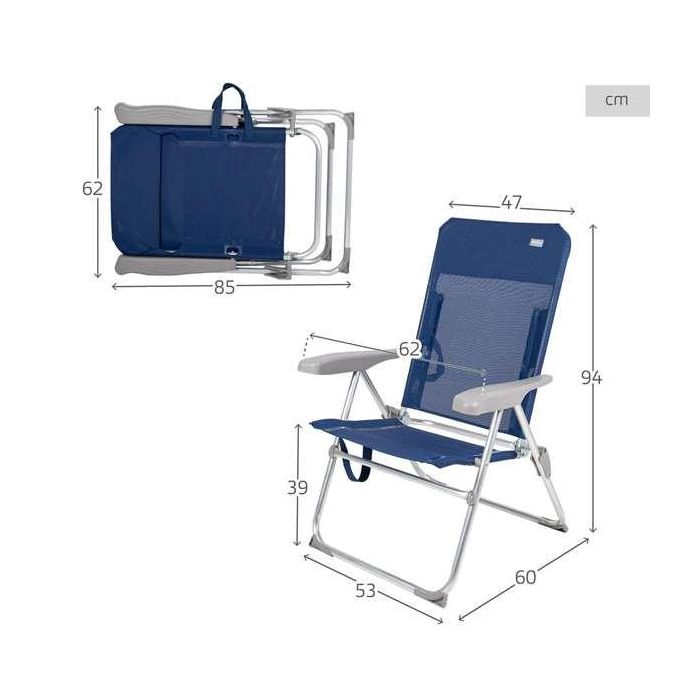 Silla playa plegable aluminio 6 pisiciones 47x60x94 cm con asa. 4 Silla playa plegable aluminio 6 pisiciones 47x60x94 cm con asa. 4