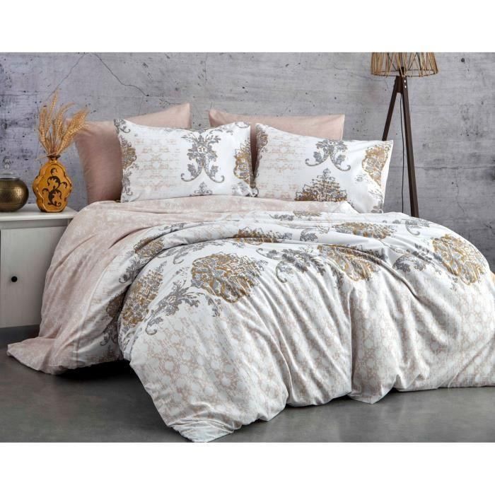ASI8683342462983 - Juego de cama: 1 funda nórdica 220x240 cm + 2 fundas de almohada 60x60 cm - 100% algodón reforzado - Marrón