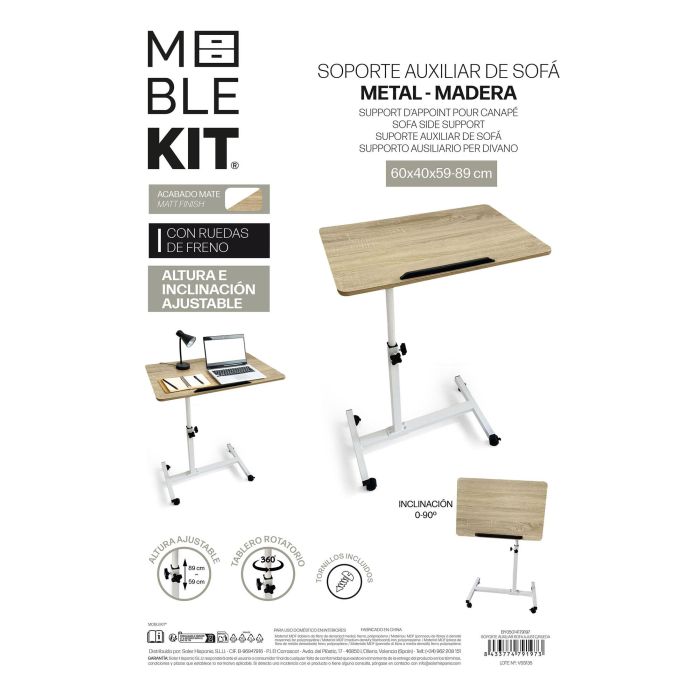 Inde Soporte Auxiliar para Sofá Ajustable con Rueda, Medidas 60x40x59-89 cm 6