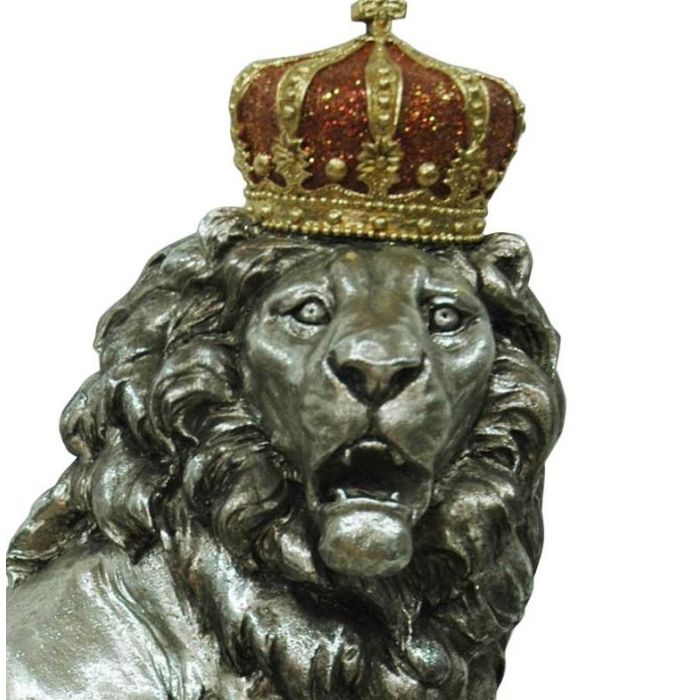 DKD Home Decor Figura León con Corona Plateado Resina Hecho a mano 42 x 45 x 25 cm 1
