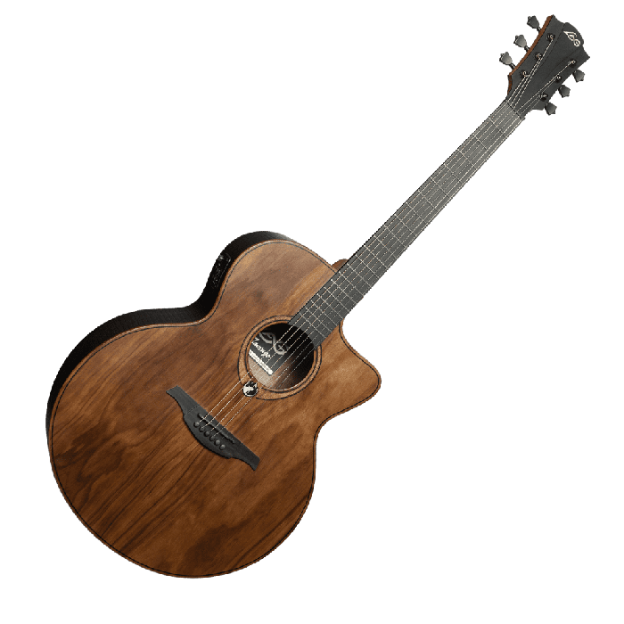 LAG Guitarra Acústica Jumbo Electroacústica Sauvage Lag Natural Satinado Tapa Sólida Brankowood Fondo Aros Eucalipto Cutaway Electrónica Stage LAG Funda Incluida 2