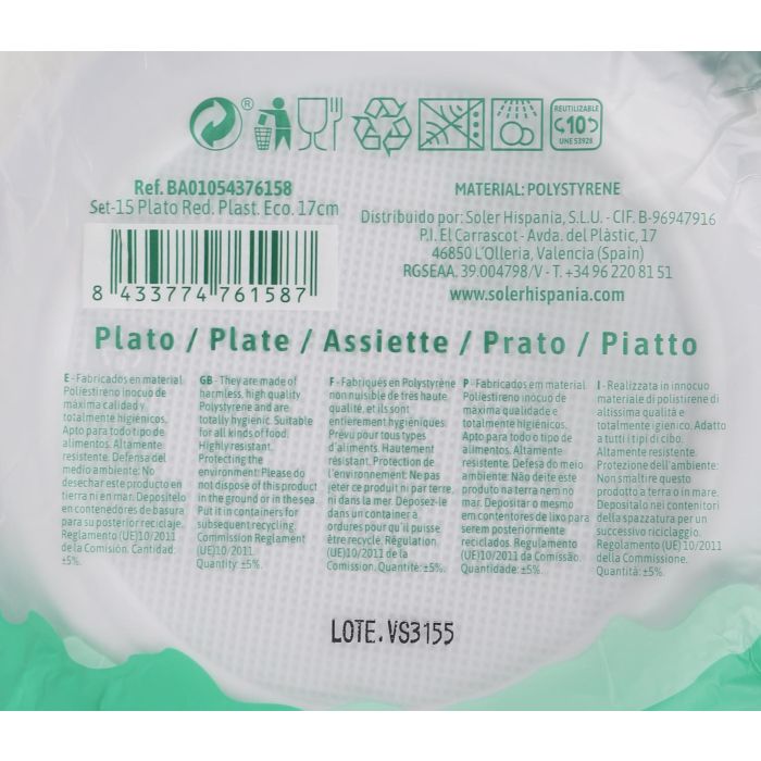 Algon - Set de 15 Platos Redondos de Plástico Ecológico de 17 cm (36 Unidades) 6