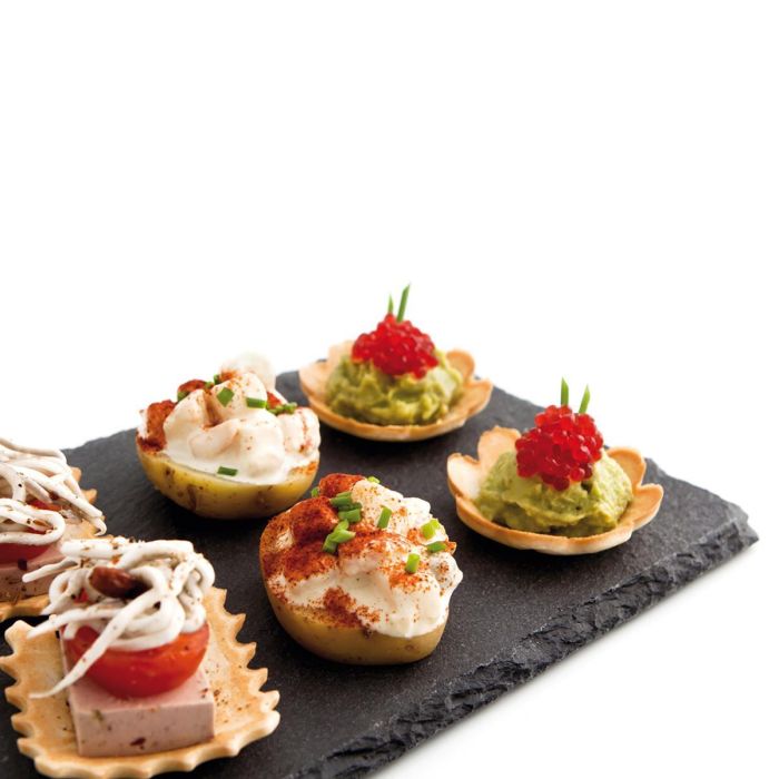 Quid Bandeja de Pizarra Negra Gastro Fun para Pinchos 22x14 cm, 12 Unidades Apilables, Reciclables e Higiénicas 1