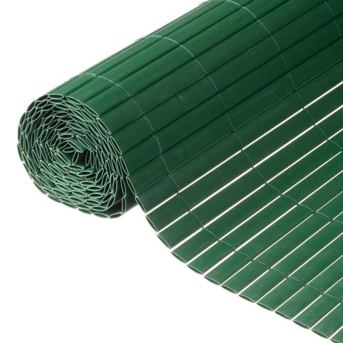 Mampara de caña de PVC de doble cara verde oscuro - NATURE - 1,5 x 3 m - 100% opaca - 1500 g/m²