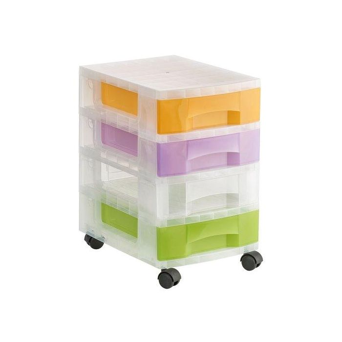 Torre De Almacenaje Con Ruedas 4 Cajones Traslucidos Surtidos