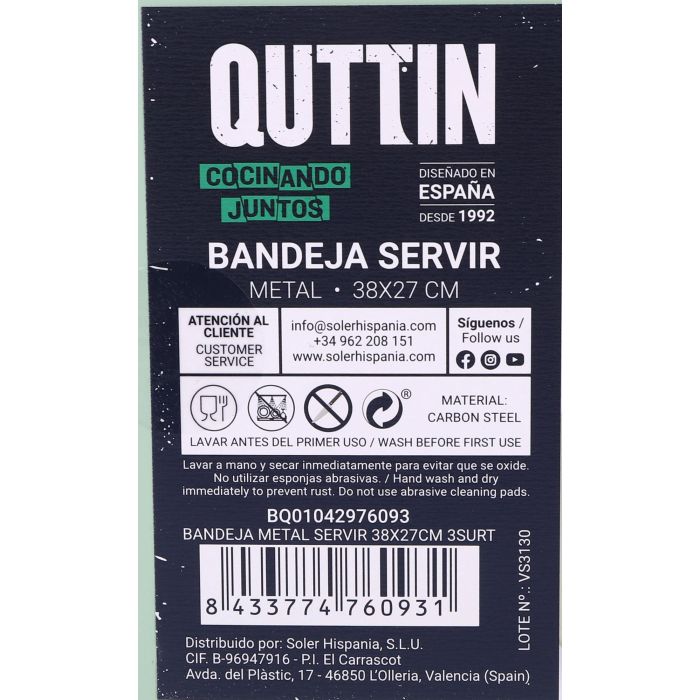 Bandeja de metal para servir 38x27 cm Quttin - 3 surtidos (12 Unidades) 9 Bandeja de metal para servir 38x27 cm Quttin - 3 surtidos (12 Unidades) 9