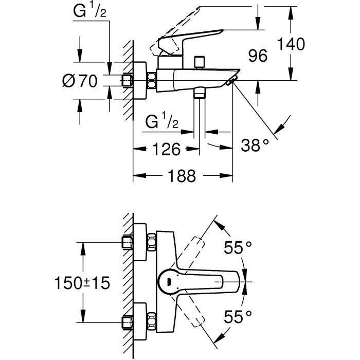 GROHE - Mezclador monomando de baño / ducha - de pared 5