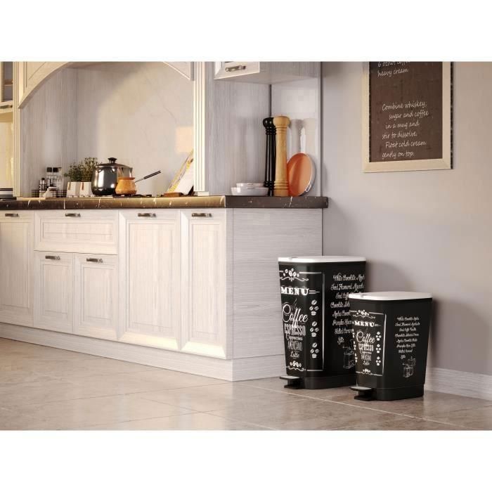 Contenedor de basura de cocina de pedal KIS 50L CHIC Menú de café con motivos negros 1 Contenedor de basura de cocina de pedal KIS 50L CHIC Menú de café con motivos negros 1