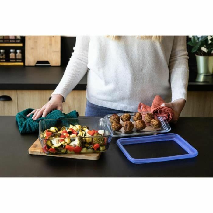 Pyrex 3426470296250 Juego de 3 Recipientes con Tapa de Vidrio Rectangular 1,5 L 10 Pyrex 3426470296250 Juego de 3 Recipientes con Tapa de Vidrio Rectangular 1,5 L 10