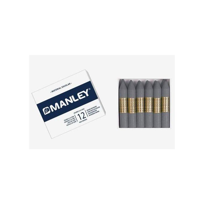 Manley 72 Lápices de Cera 60 mm, Estuche de 12 unidades en Color Gris, Ideales para uso escolar y actividades de dibujo infantil