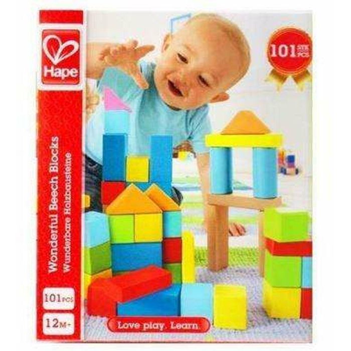 Hape Puzzle de Madera 101 Bloques de Haya 27x22x13cm, Juguete Infantil para Fomentar Desarrollo Motor desde 12 Meses 4