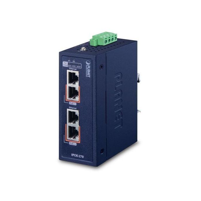 Planet IPOE-270 Inyector Hub PoE++ Industrial 2 Puertos Multi-Gigabit 802.3bt 90W/P, 180W Total, -40 a 75°C Planet IPOE-270 Inyector Hub PoE++ Industrial 2 Puertos Multi-Gigabit 802.3bt 90W/P, 180W Total, -40 a 75°C