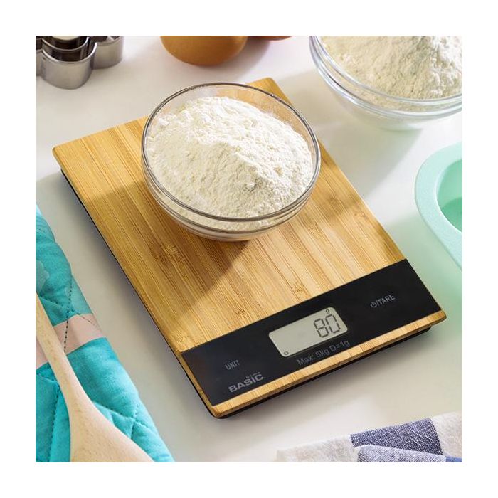 Inde Báscula Cocina Digital Cuadrada Bambú 5Kg Basic Home 4