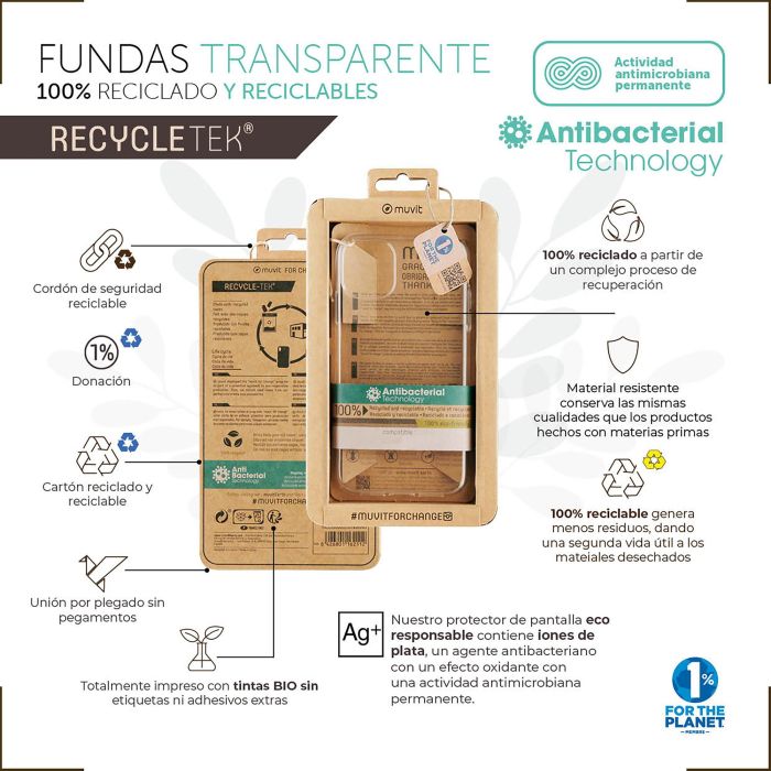 Muvit Funda Recycletek para Apple iPhone 14 - Material 100% reciclado y resistente 2