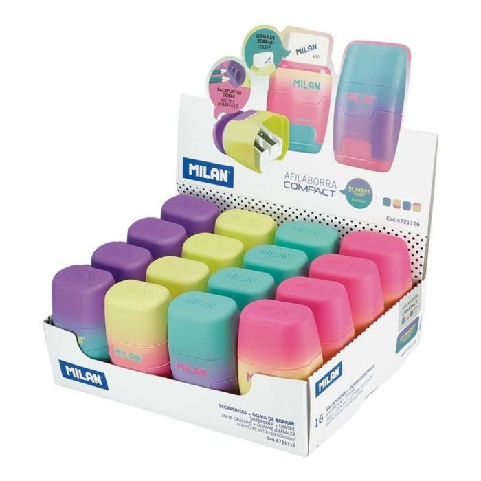 Set de Goma de Borrar y Sacapuntas Milan Compact Sunset Multicolor (16 Unidades) 1 Set de Goma de Borrar y Sacapuntas Milan Compact Sunset Multicolor (16 Unidades) 1